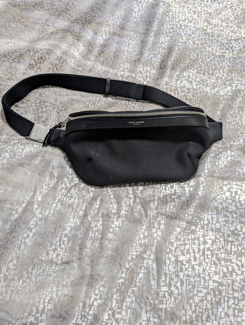 YSL Saint Laurent Paris Black Nylon & Leather Waist Bum Belt Bag